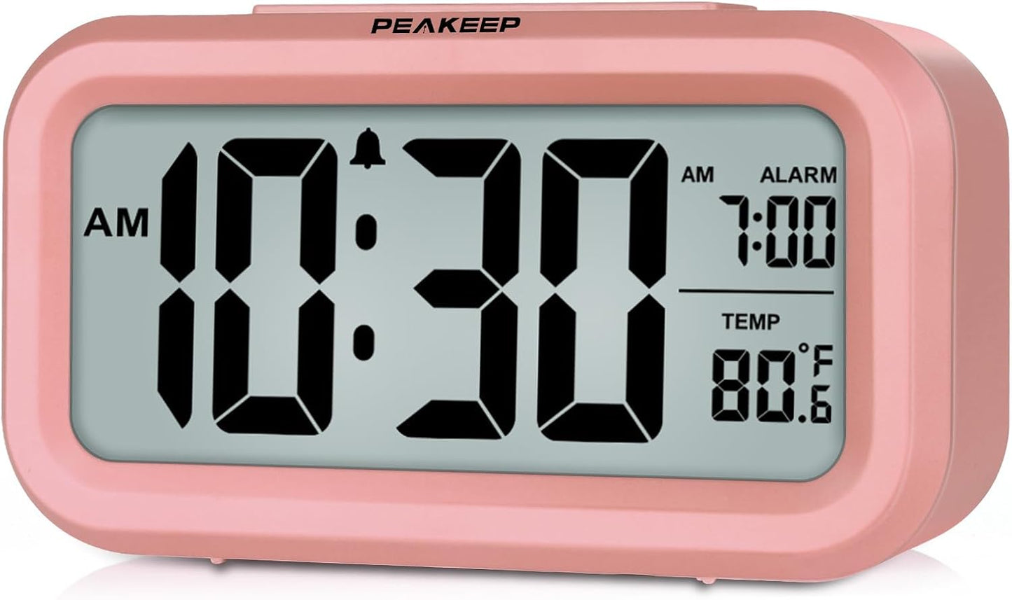 Night Light Digital Alarm Clock Battery Operated with Indoor Temperature, Desk Small Clock (Mint)