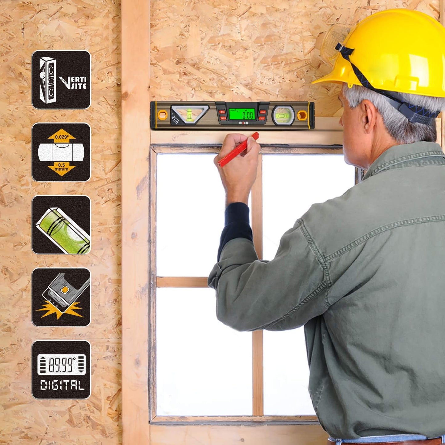 Digital Level, 11.5'', Angle Slope with LCD Display, 360° Electronic Bubble Inclinometer, Vertical & Horizontal Spirit Bubble for Construction Carpenter Craftsman Renovation Home Professional