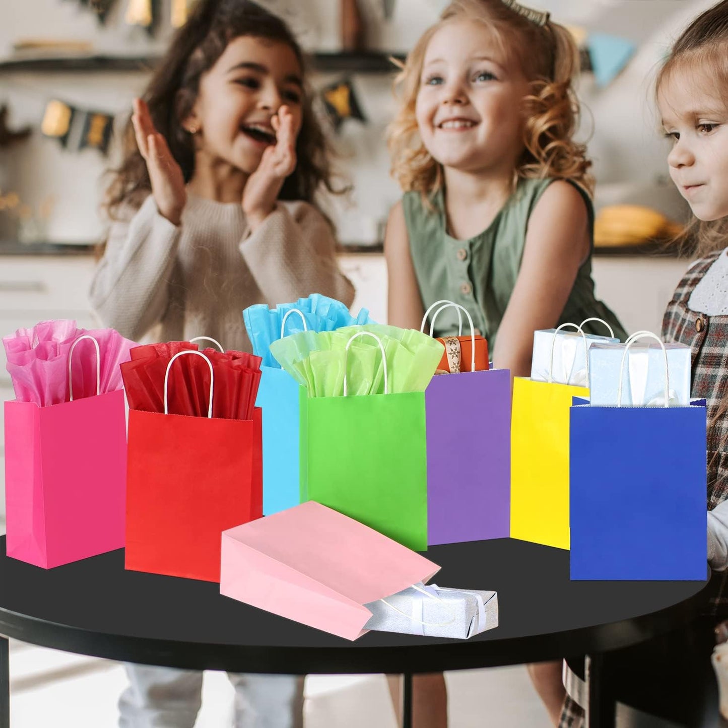 32 Pieces Gift Bags with 32 Tissues, 8 Colors Party Favor Bags with Handles, Rainbow Gift Bag for Wedding, Birthday, Party Supplies and Gifts