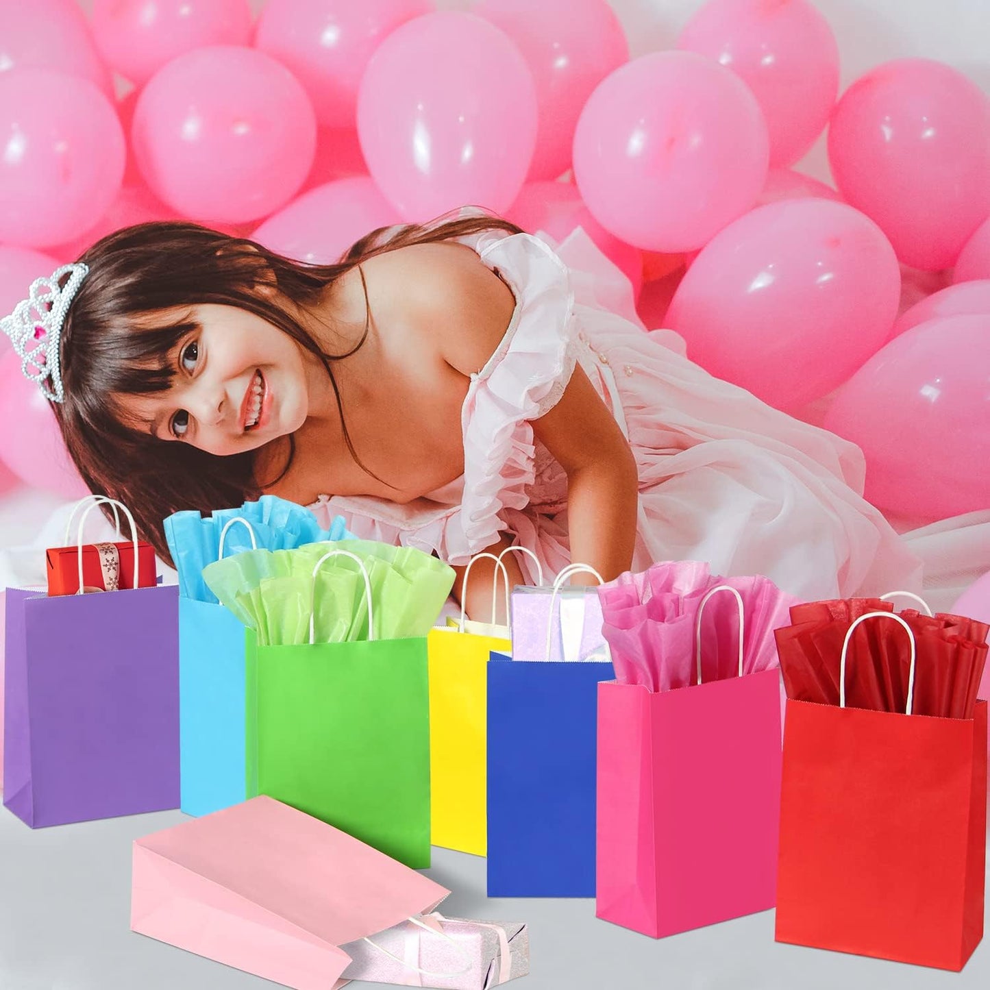 32 Pieces Gift Bags with 32 Tissues, 8 Colors Party Favor Bags with Handles, Rainbow Gift Bag for Wedding, Birthday, Party Supplies and Gifts