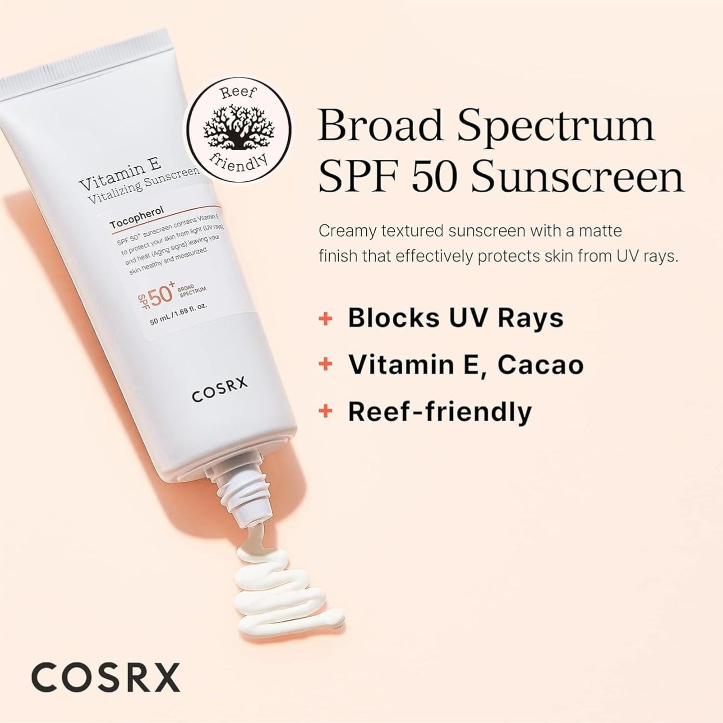 Vitamin E Vitalizing Face Sunscreen SPF 50, 1.69 Fl Oz, SPF Moisturizer, Lightweight under Makeup, Travel Essentials, Summer Essentials, Korean Skin Care, Korean Sunscreen for Face