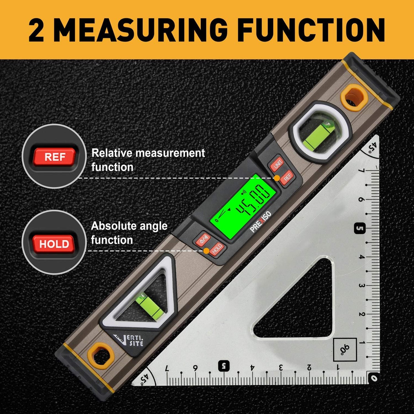 Digital Level, 11.5'', Angle Slope with LCD Display, 360° Electronic Bubble Inclinometer, Vertical & Horizontal Spirit Bubble for Construction Carpenter Craftsman Renovation Home Professional