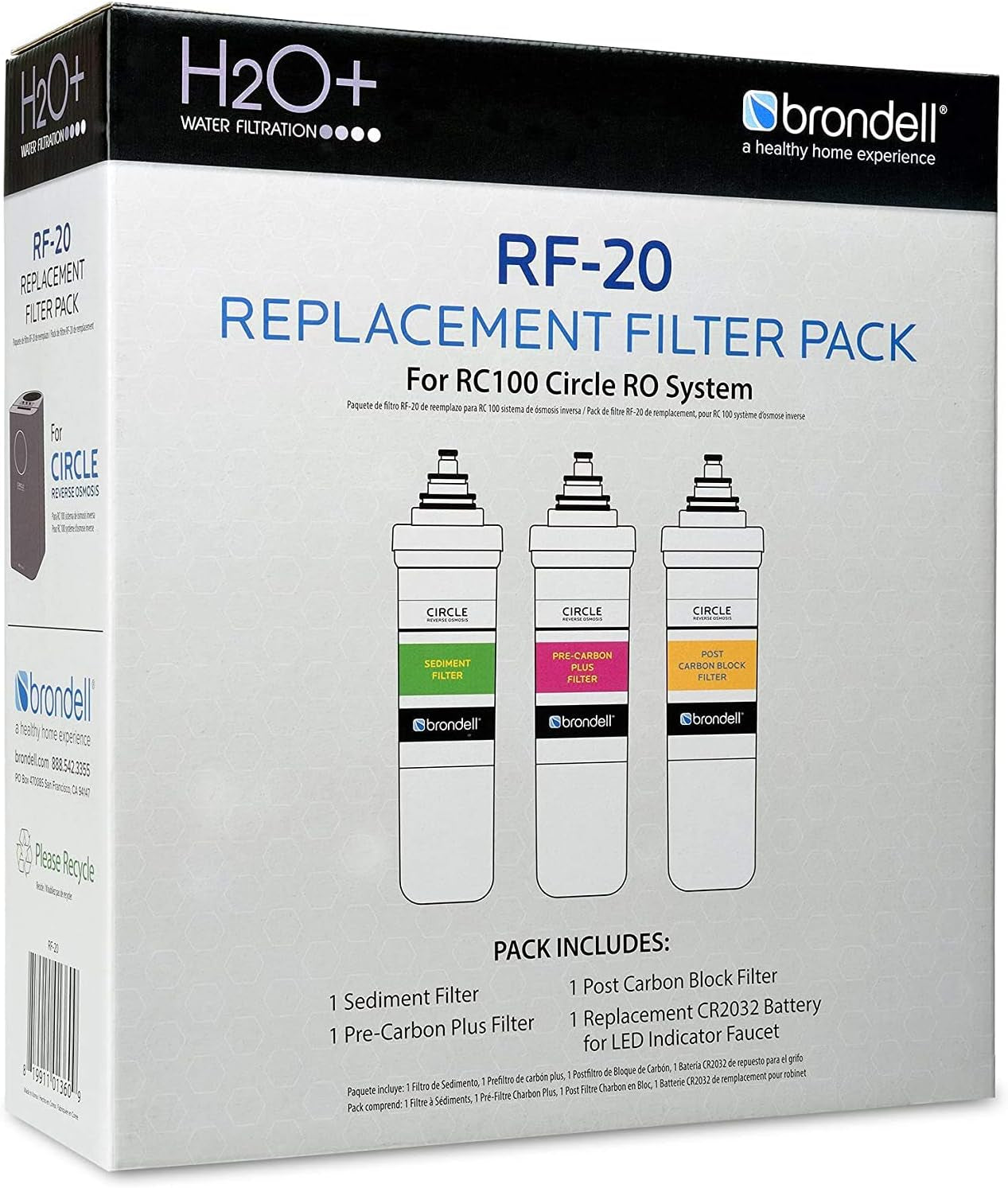 RF-20 Water Filter Replacement for Circle, Sediment and Carbon Block, under Sink Reverse Osmosis Filtration System, Lasts 6 Months