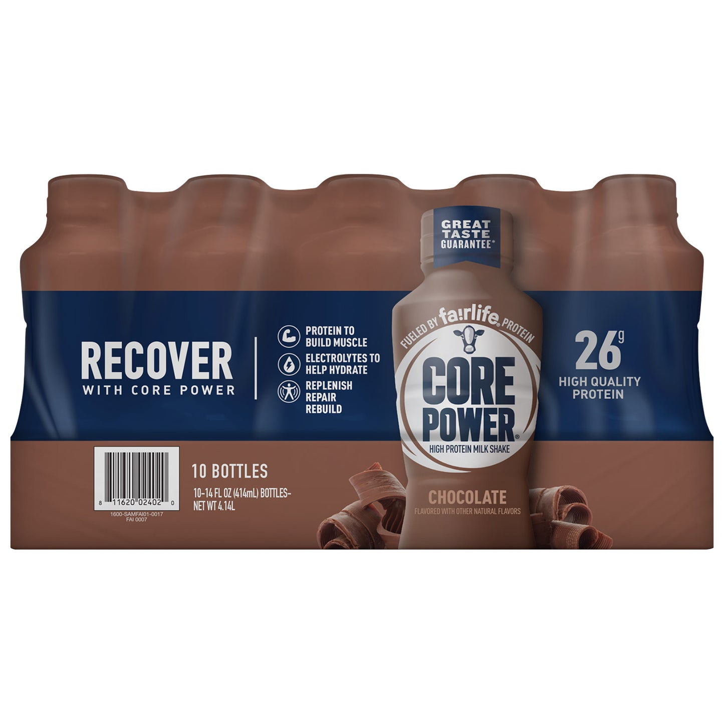 Core Power Protein Shake 26G, Chocolate, 14 Fl Oz, 10-Pack