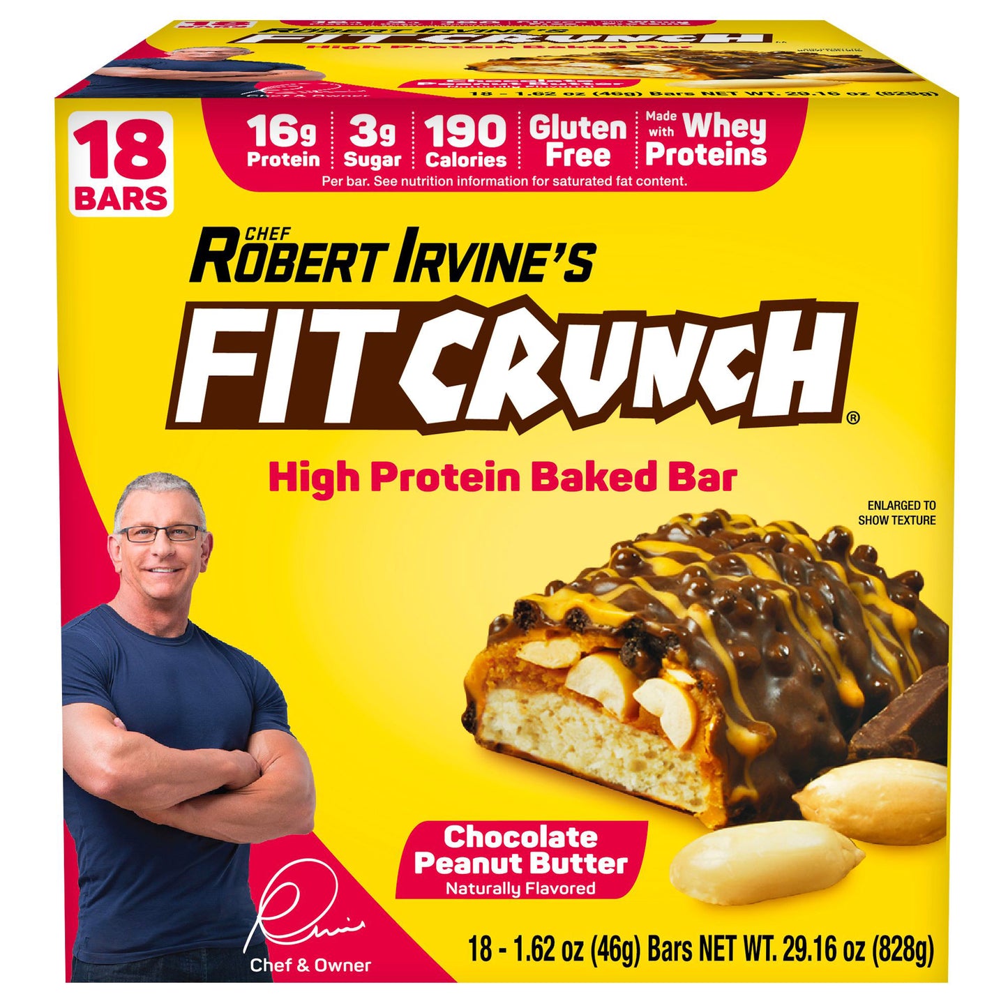 Chef Robert Irvine’S Fitcrunch Chocolate Peanut Butter Whey Protein Bars, 18-Count, 1.62Oz