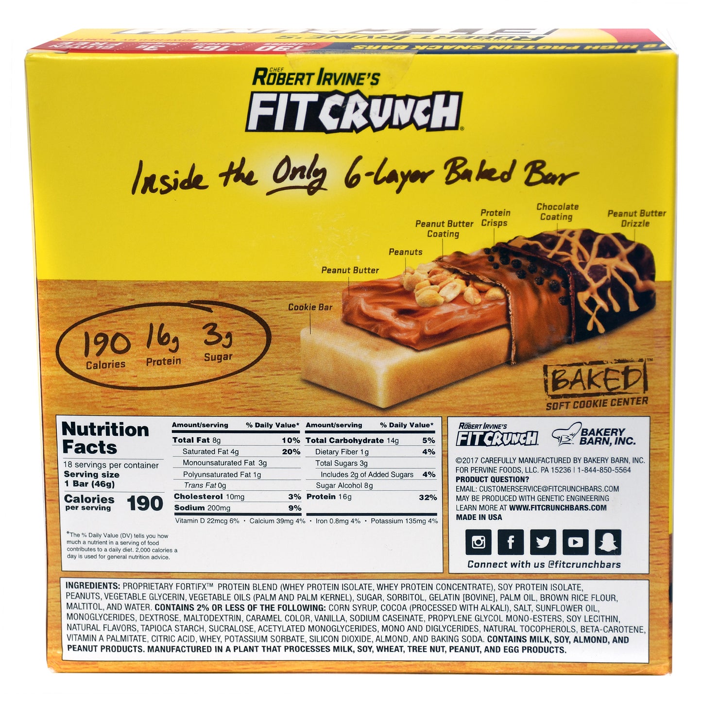 Chef Robert Irvine’S Fitcrunch Chocolate Peanut Butter Whey Protein Bars, 18-Count, 1.62Oz