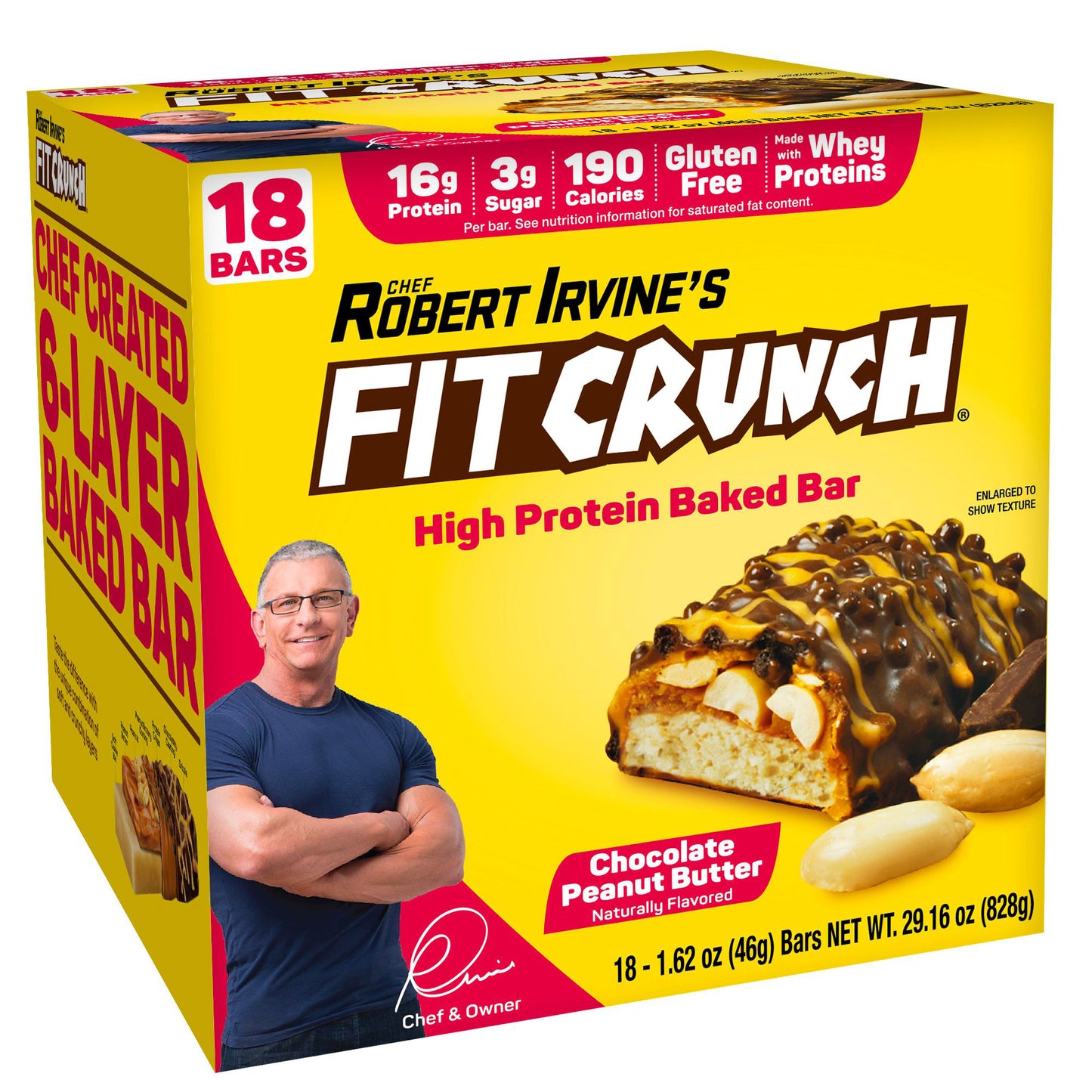 Chef Robert Irvine’S Fitcrunch Chocolate Peanut Butter Whey Protein Bars, 18-Count, 1.62Oz