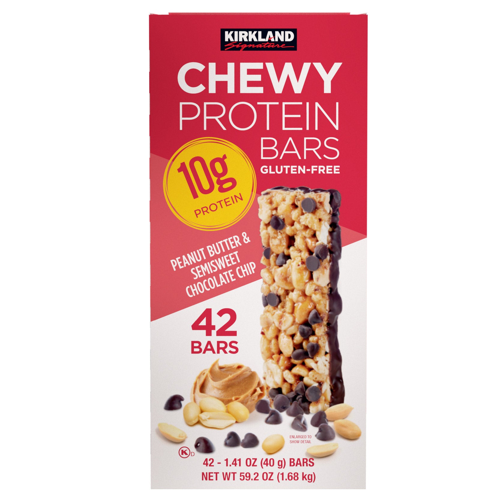 Kirkland Signature Chewy Protein Bar, Peanut Butter & Semisweet Chocolate Chip, 1.41 Oz, 42-Count