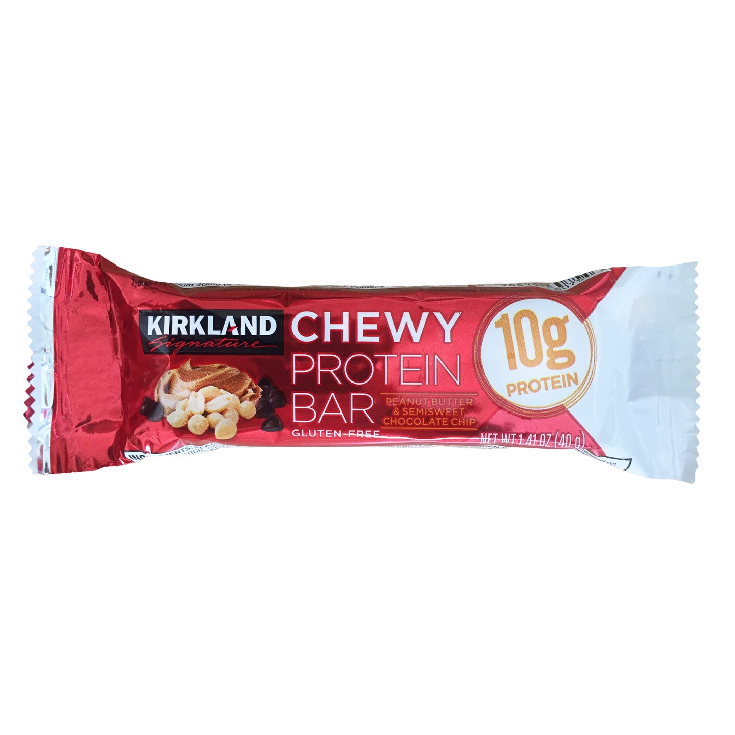 Kirkland Signature Chewy Protein Bar, Peanut Butter & Semisweet Chocolate Chip, 1.41 Oz, 42-Count