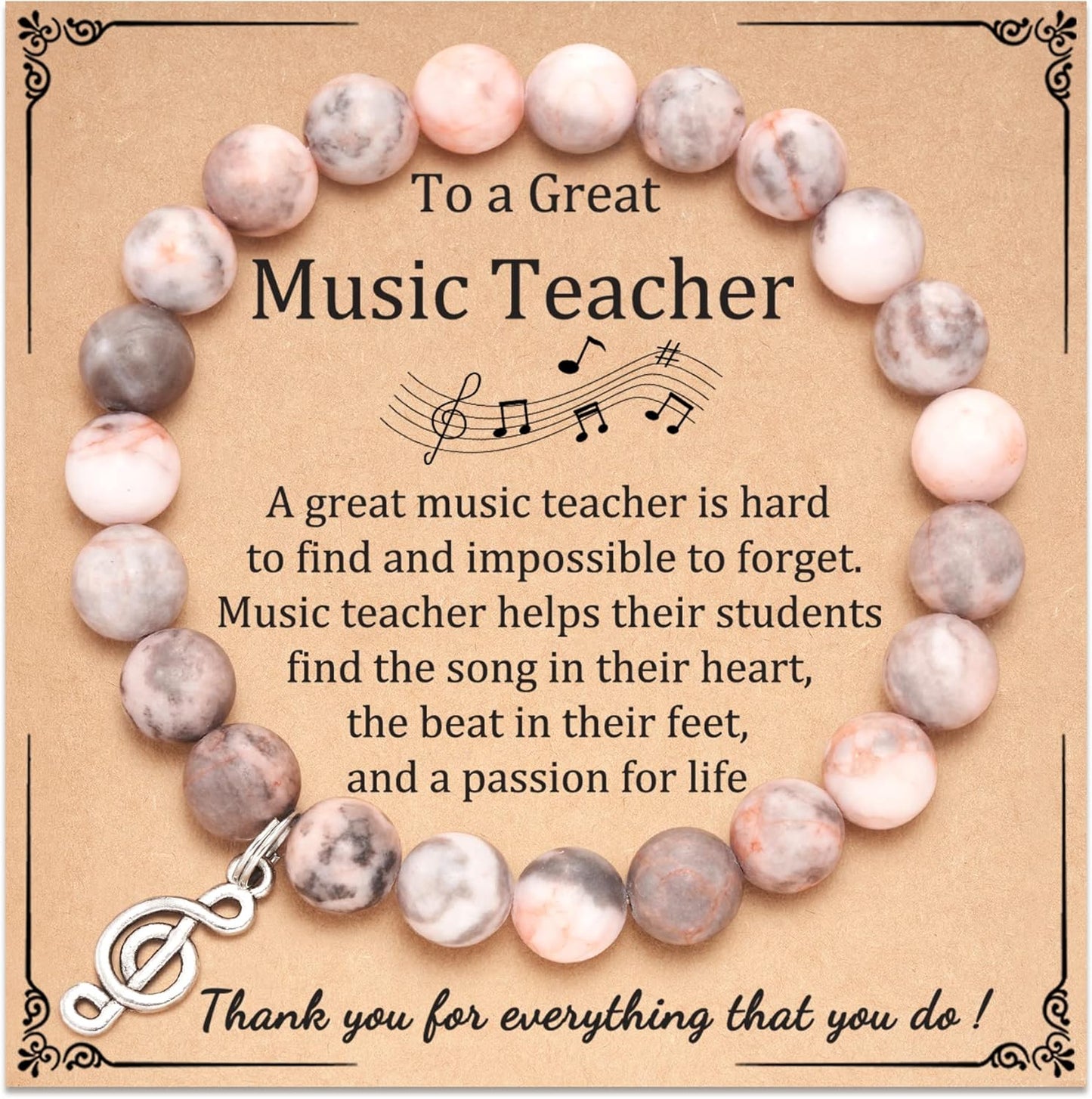 Teacher Appreciation Gifts, Teacher Gifts for Women with Gift Message Card, Natural Stone Beads Musical Note/Tree Charm Bracelets Teacher Christmas Gifts for Teachers