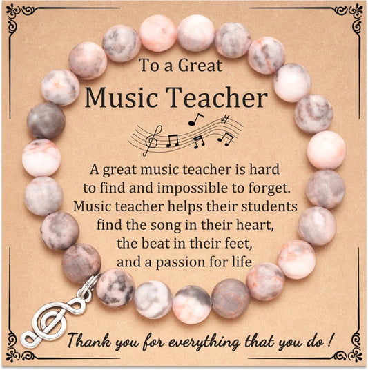 Teacher Appreciation Gifts, Teacher Gifts for Women with Gift Message Card, Natural Stone Beads Musical Note/Tree Charm Bracelets Teacher Christmas Gifts for Teachers