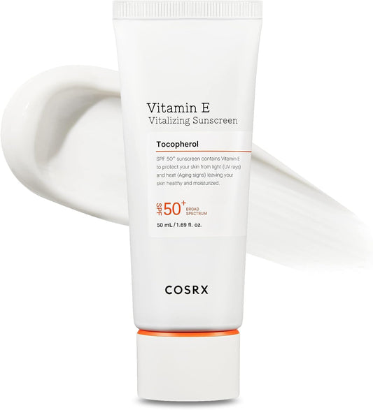 Vitamin E Vitalizing Face Sunscreen SPF 50, 1.69 Fl Oz, SPF Moisturizer, Lightweight under Makeup, Travel Essentials, Summer Essentials, Korean Skin Care, Korean Sunscreen for Face