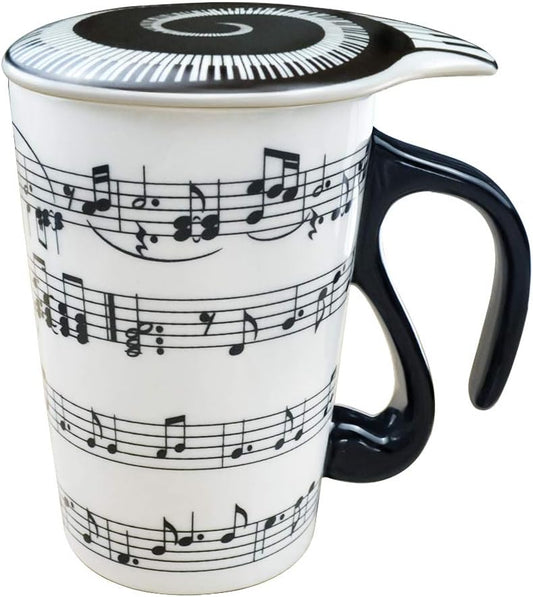 15 Oz Mug for Music Lover Coffee Cup with Lid Music Notes Tea Milk Ceramic Mug Cup Gift