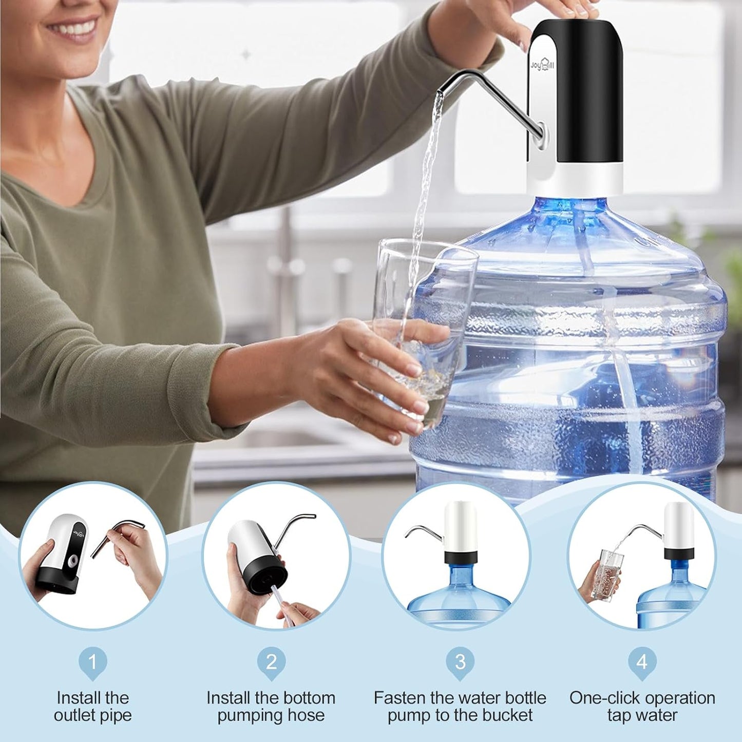 5 Gallon Water Bottle Dispenser, USB Charging Water Bottle Pump, Portable Water Dispenser Pump for Camping（Black）