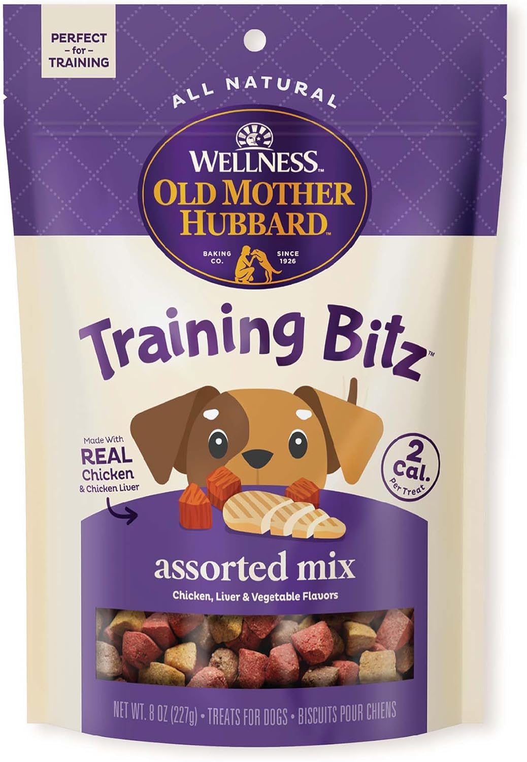 Wellness Training Bitz Assorted Mix Dog Biscuits, Natural, Training Treats, Three Flavors, Small Size, (8 Ounce Bag)