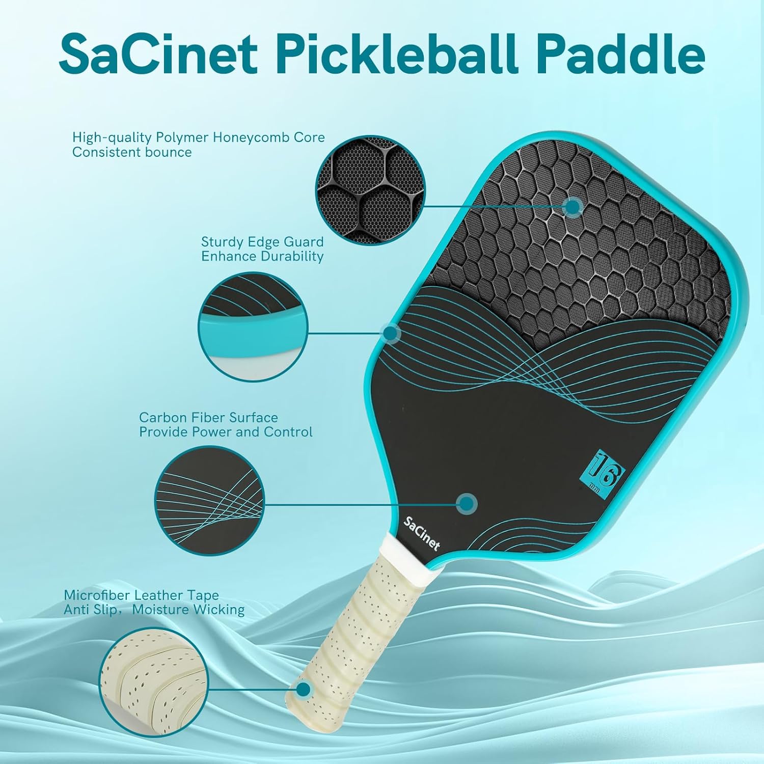 T700 Carbon Fiber Pickleball Paddles, Premium Feather Weight Paddle for Beginner and Intermediate, 16Mm Honeycomb Core, Enhanced Grit, Control and Spin, Indoor Outdoor Pickleball Racket