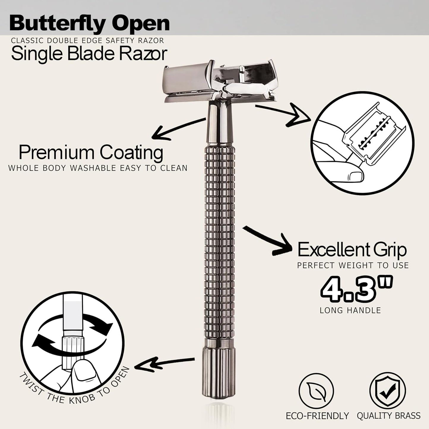 Safety Razor Double Edge Nostalgic Long Handle Butterfly Open Razor