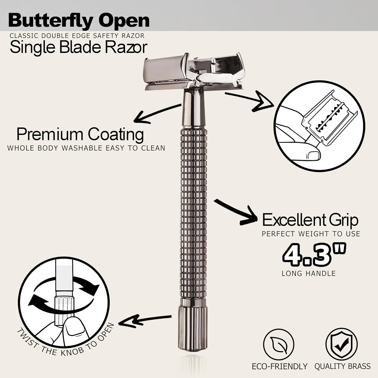 Safety Razor Double Edge Nostalgic Long Handle Butterfly Open Razor