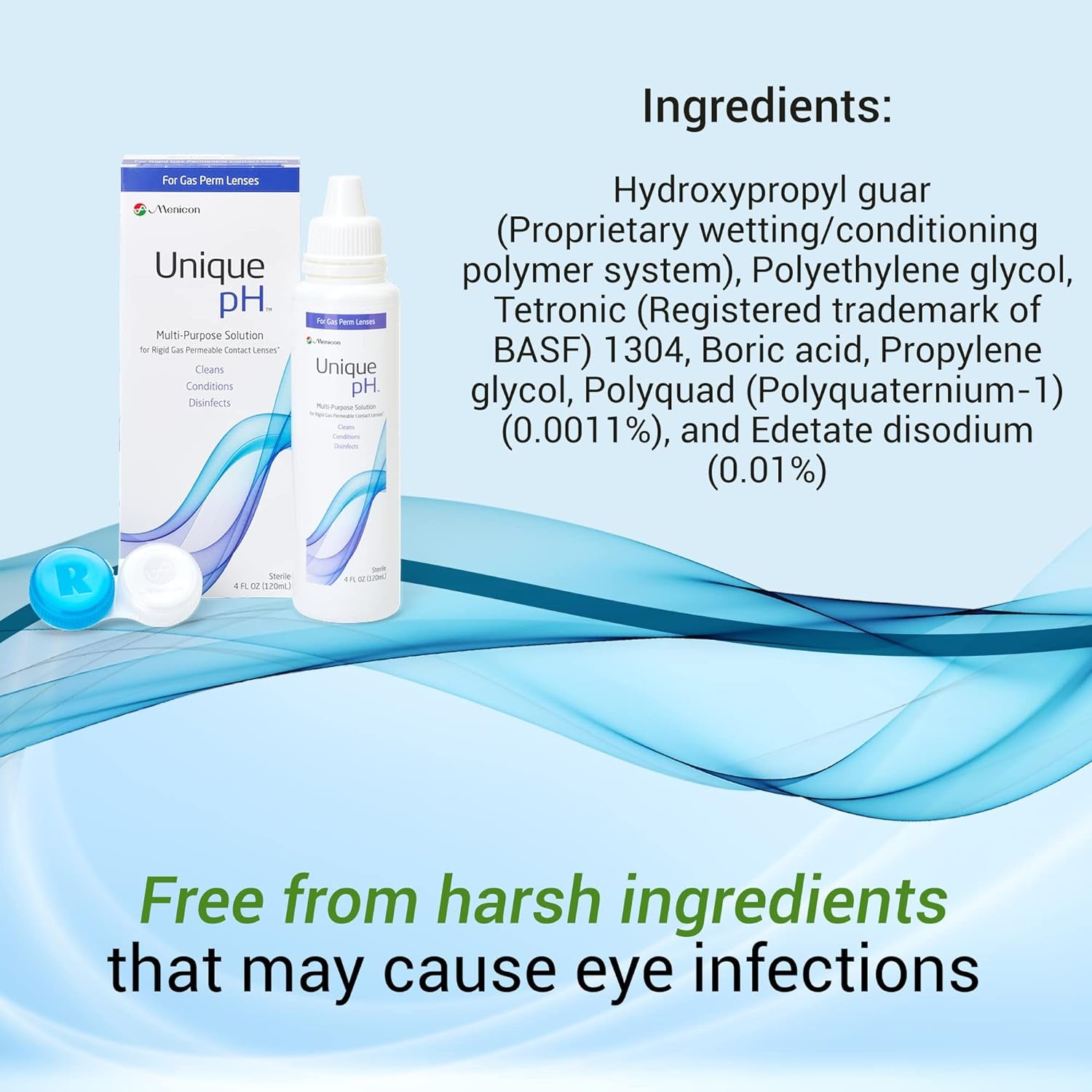 Unique Ph Multi-Purpose Contact Lens Solution with Lens Case (4 Fluid Ounces)