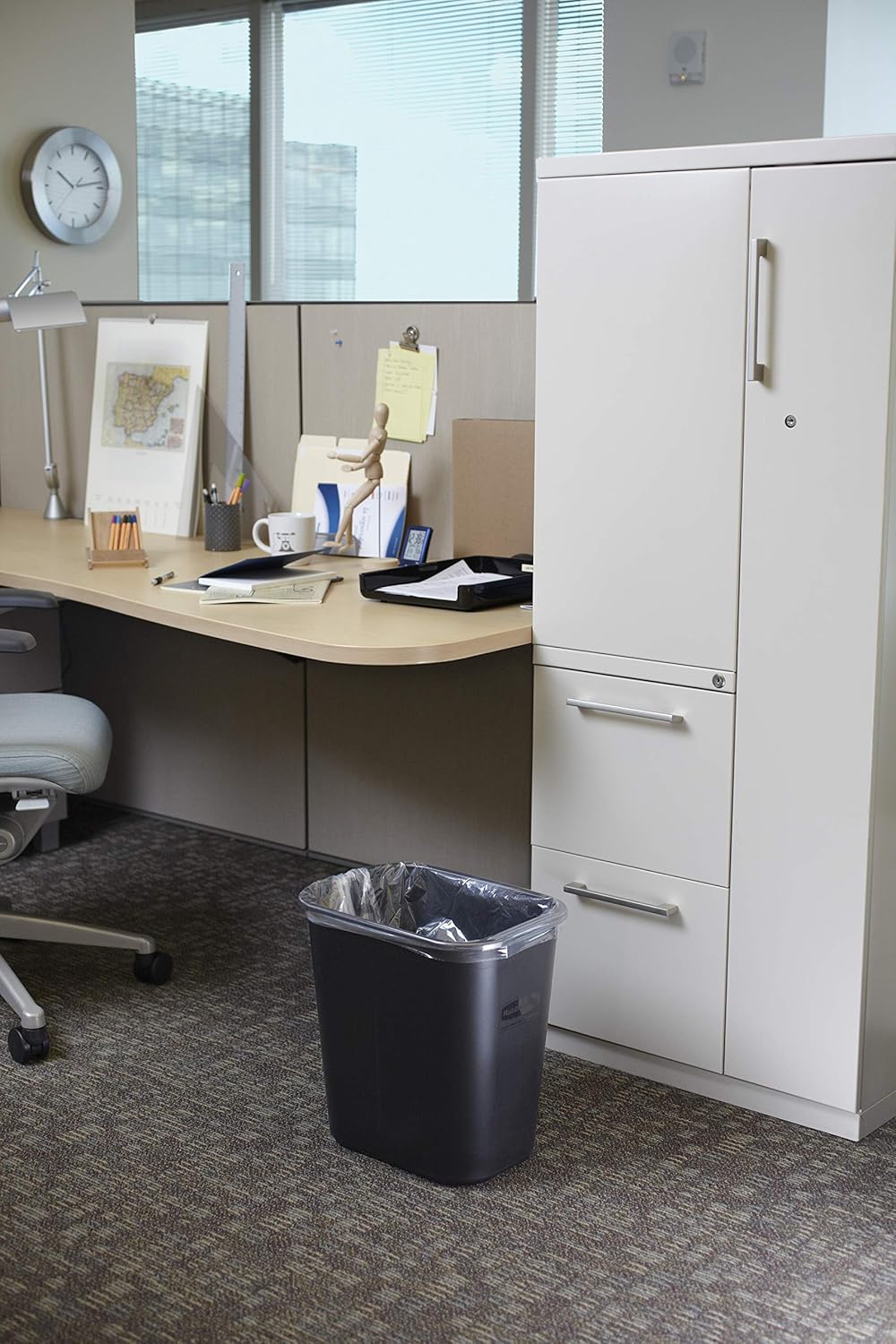 Resin Wastebasket/Trash Can, 7-Gallon/28-Quart, Gray, Plastic, for Bedroom/Bathroom/Office, Fits under Desk/Sink/Cabinet