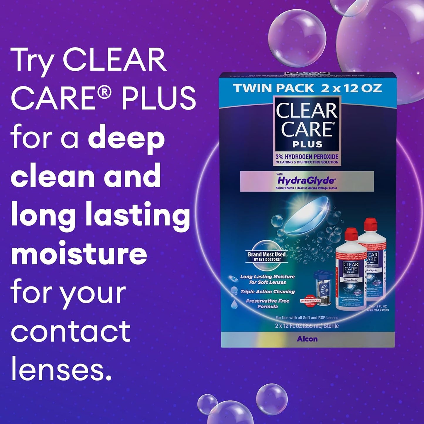 plus Cleaning Solution with Lens Case, Twin Pack, Multi, 12 Oz, Pack of 2