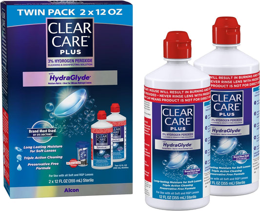 plus Cleaning Solution with Lens Case, Twin Pack, Multi, 12 Oz, Pack of 2