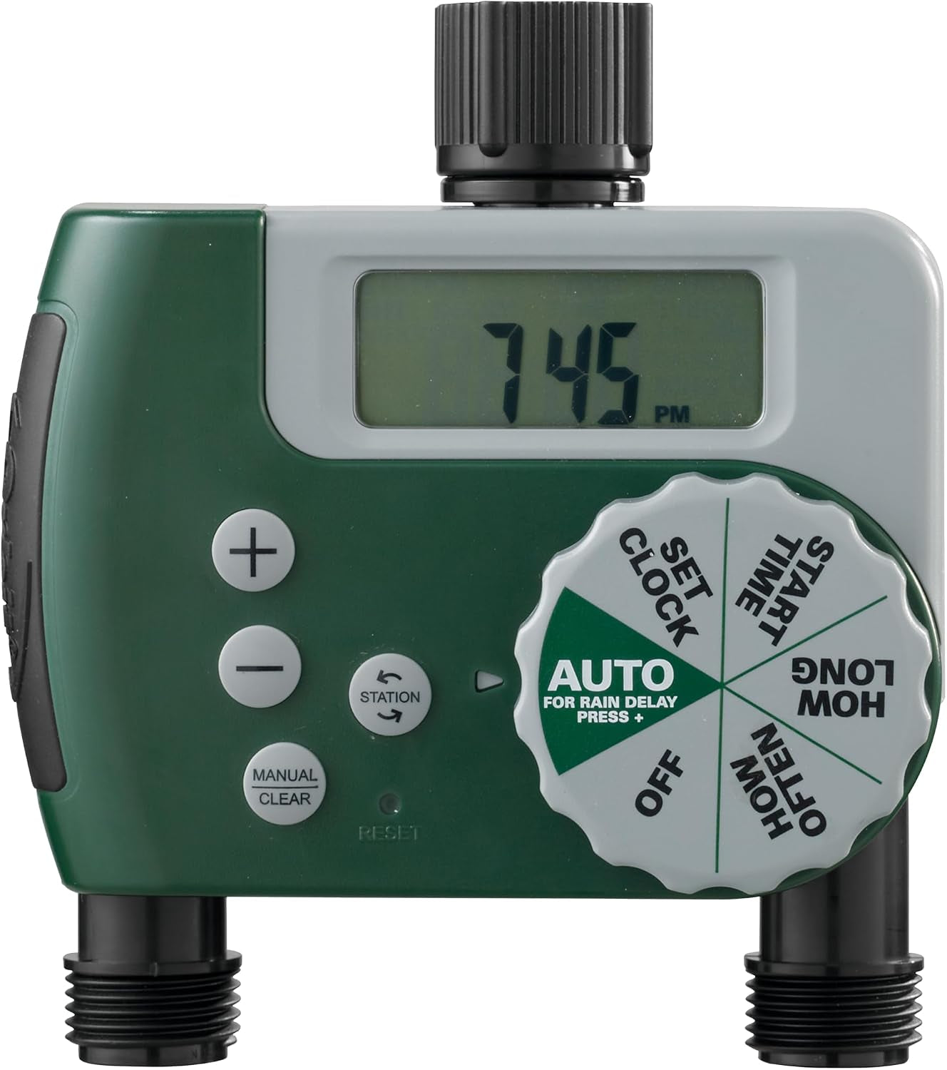 Programmable Digital Hose Watering Timer - 2 Outlet - Battery Powered - with LCD Screen - Built-In Rain Delay - Water-Resistant - 58910