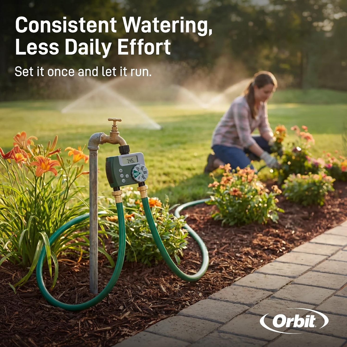 Programmable Digital Hose Watering Timer - 2 Outlet - Battery Powered - with LCD Screen - Built-In Rain Delay - Water-Resistant - 58910
