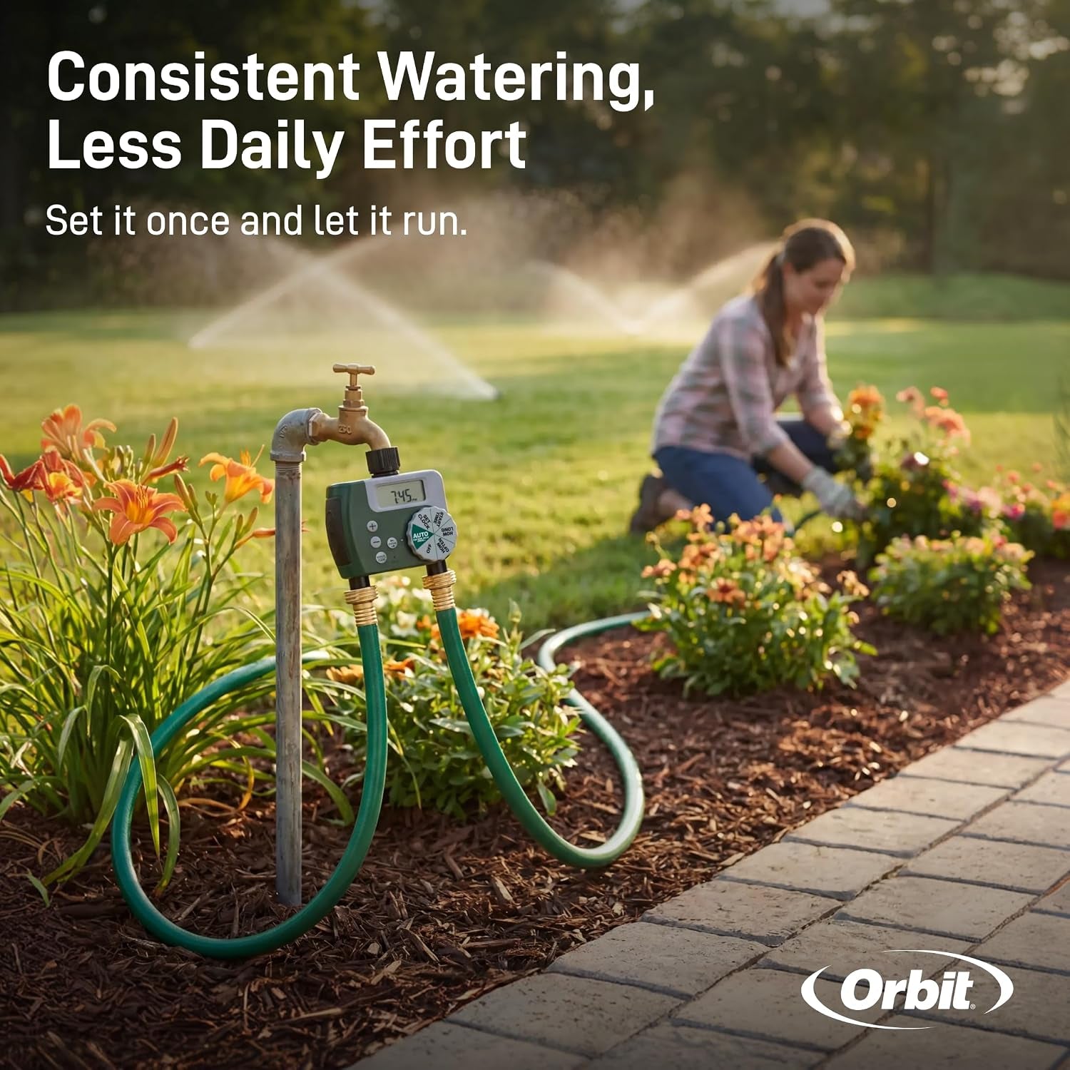 Programmable Digital Hose Watering Timer - 2 Outlet - Battery Powered - with LCD Screen - Built-In Rain Delay - Water-Resistant - 58910