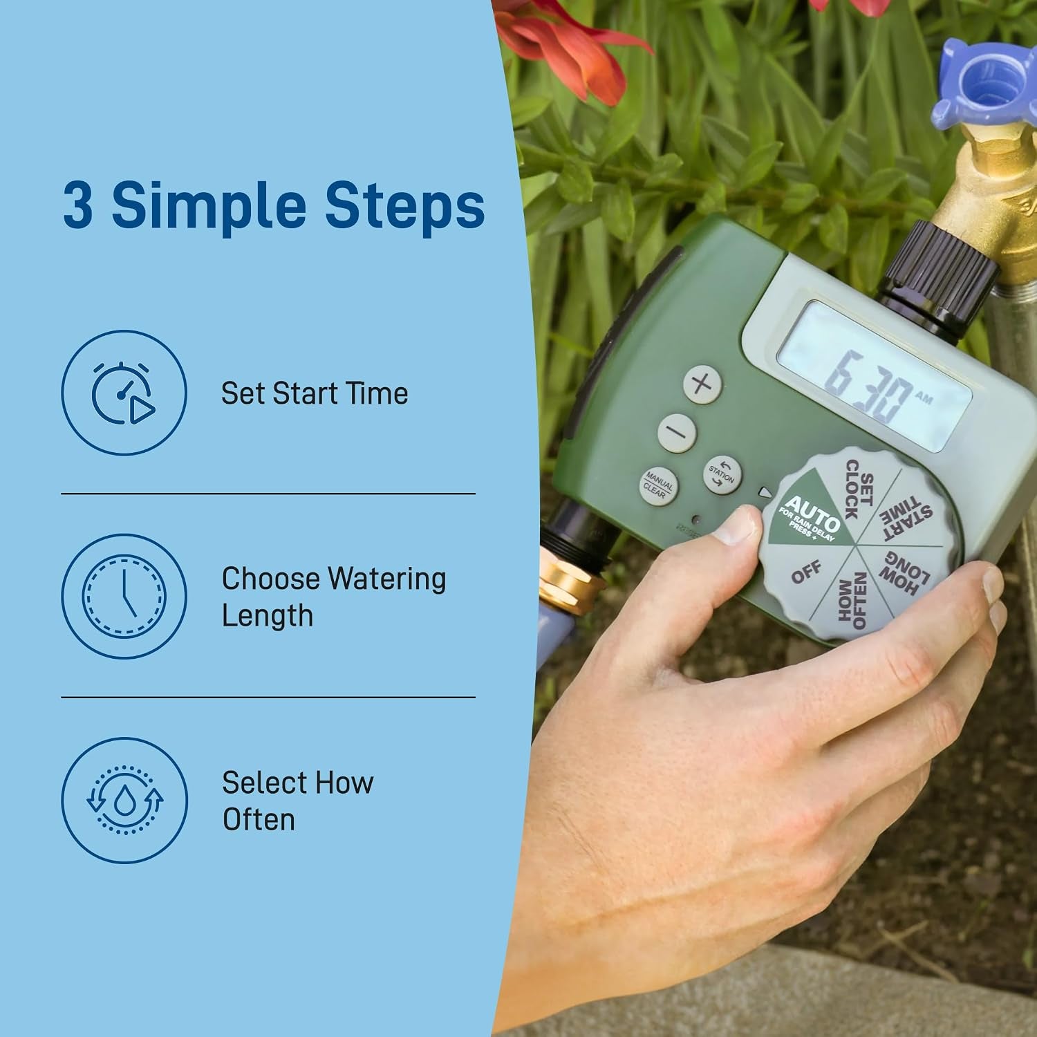 Programmable Digital Hose Watering Timer - 2 Outlet - Battery Powered - with LCD Screen - Built-In Rain Delay - Water-Resistant - 58910