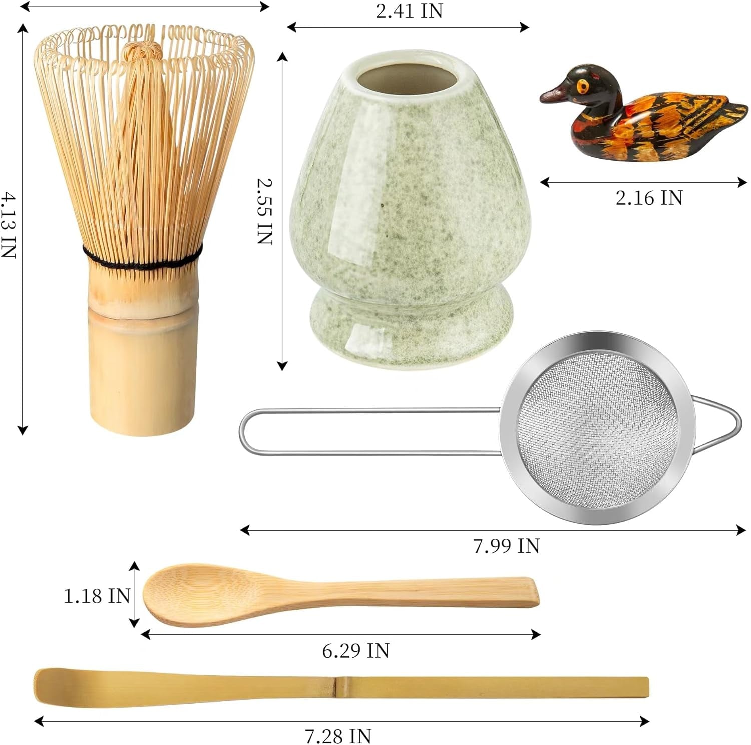 Matcha Whisk Set, Matcha Making Kit Whisk (Chasen Holder), Ceramic Whisk Holder (Mottled Green), Bamboo Scoop, Powder Starter Sifter, Spoon Japanese Tea Tools for Ceremony Gift
