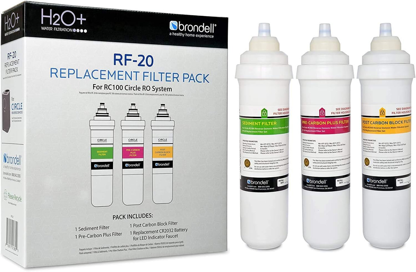 RF-20 Water Filter Replacement for Circle, Sediment and Carbon Block, under Sink Reverse Osmosis Filtration System, Lasts 6 Months