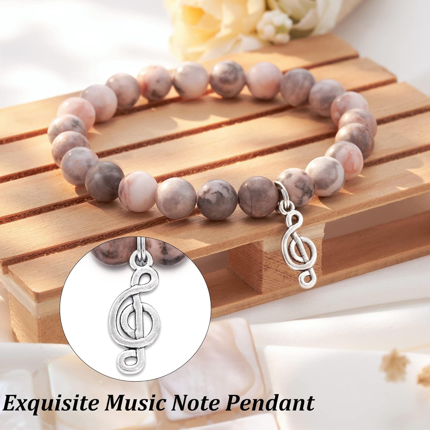 Teacher Appreciation Gifts, Teacher Gifts for Women with Gift Message Card, Natural Stone Beads Musical Note/Tree Charm Bracelets Teacher Christmas Gifts for Teachers