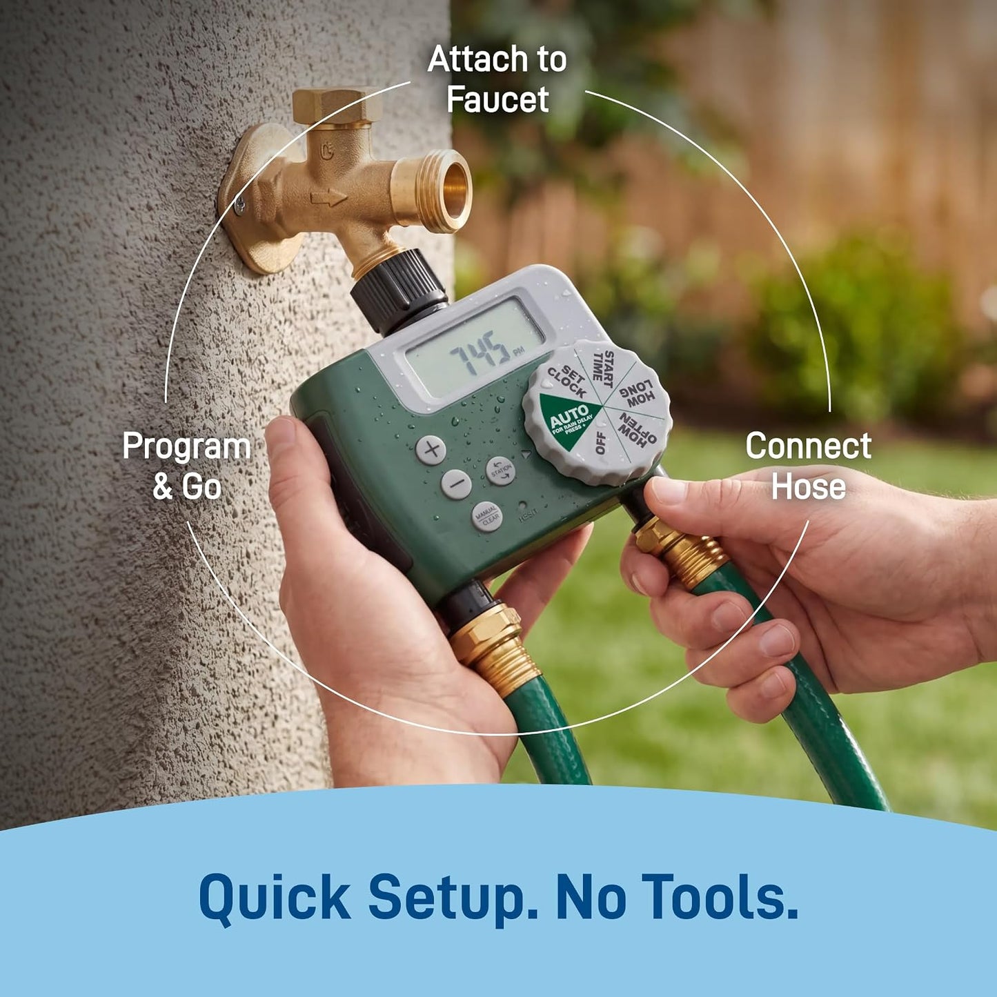Programmable Digital Hose Watering Timer - 2 Outlet - Battery Powered - with LCD Screen - Built-In Rain Delay - Water-Resistant - 58910