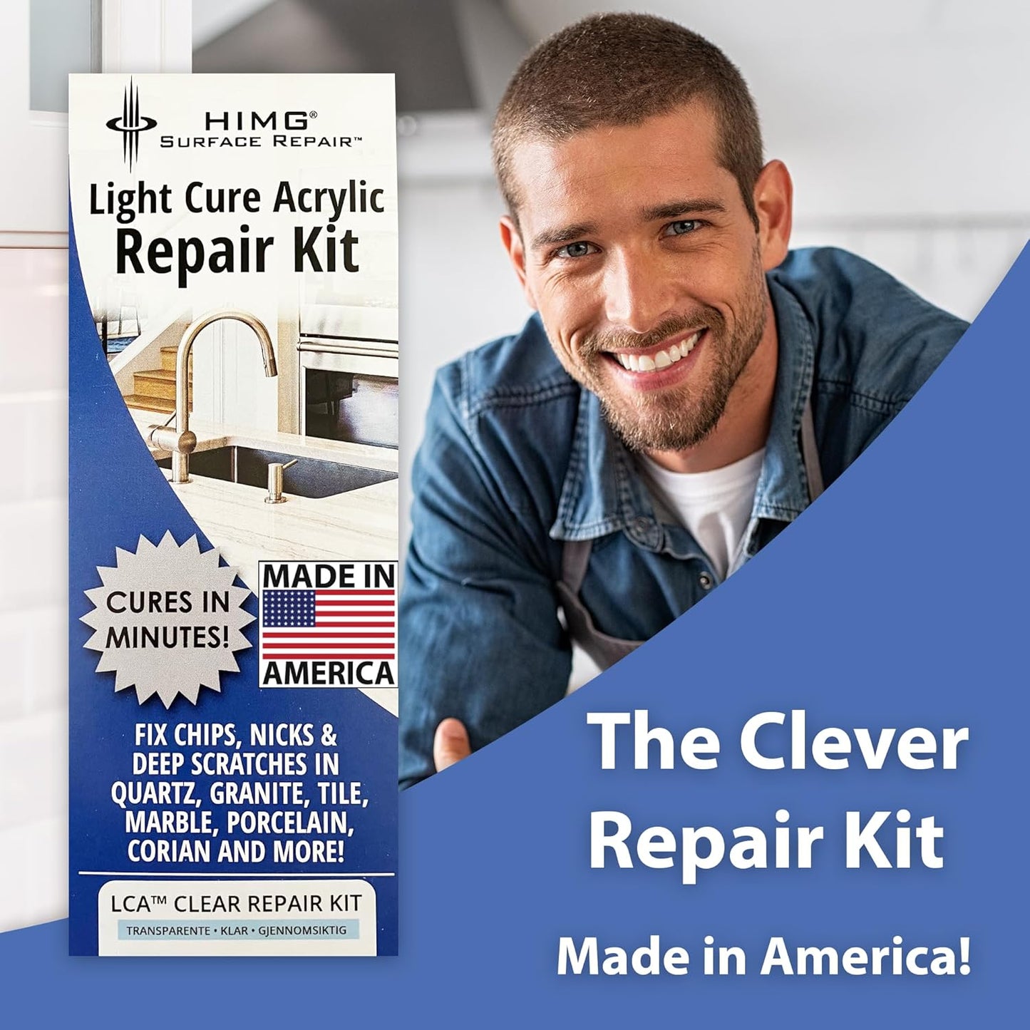 Clear - Quartz Countertop Repair Kit - Granite Repair Kit - Upgraded Chip Repair Kit for Quartz, Granite, Marble, Corian, Porcelain, Acrylic, Edge Chips and More -  Surface Repair